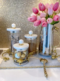 Inspire Me! Home Decor Glass Pomegranate Canisters W/ Marble Lid (3 Sizes) Best