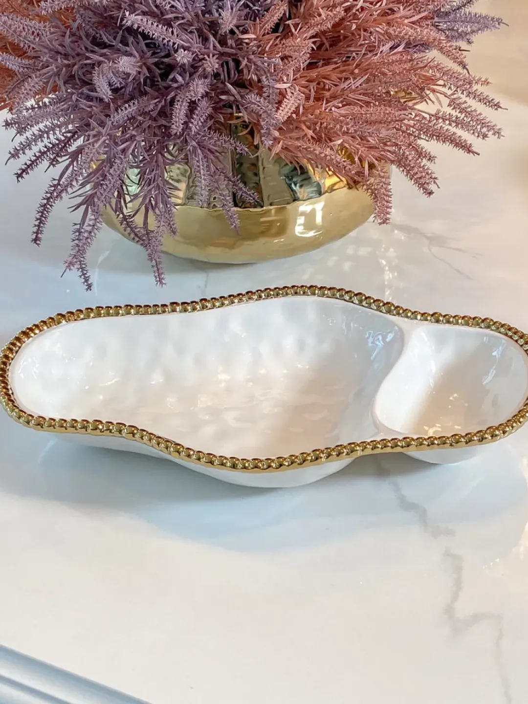Inspire Me! Home Decor Glass Textured Dessert Bowl With Gold Trim New