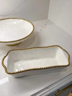 Inspire Me! Home Decor Gold And White Beaded Gravy Boat New
