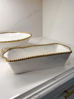 Inspire Me! Home Decor Gold And White Beaded Gravy Boat New