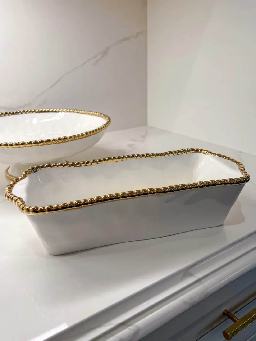 Inspire Me! Home Decor Gold And White Beaded Gravy Boat New