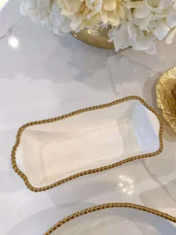 Inspire Me! Home Decor Gold And White Beaded Gravy Boat New