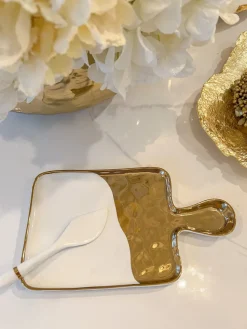 Inspire Me! Home Decor Gold And White Snack Bowl And Spoon Set Fashion