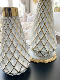 Inspire Me! Home Decor Gold And White Decorative Bottles (2 Sizes) Jars Sale
