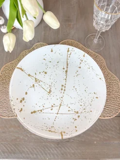 Inspire Me! Home Decor Gold Bordered Glass Cake Stand New