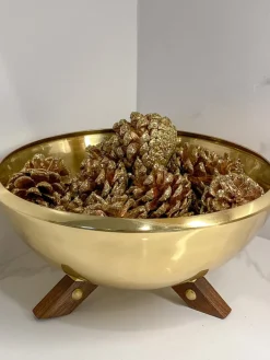 Inspire Me! Home Decor Gold Bowl With Wooden Legs Sale
