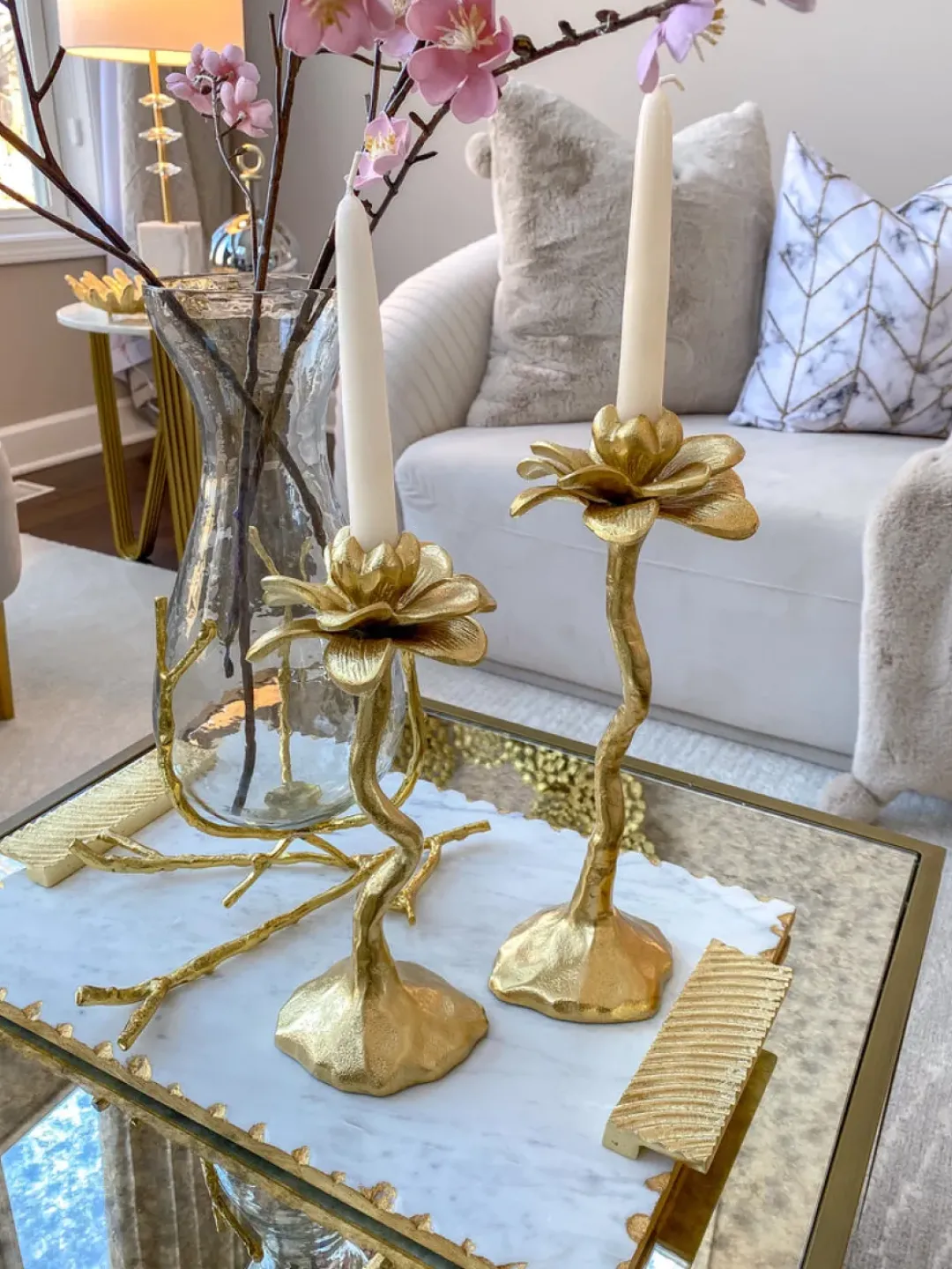 Inspire Me! Home Decor Gold Budding Tulip With Glass Vase Discount