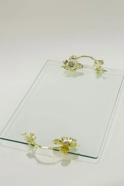 Inspire Me! Home Decor Gold Edge Glass Oval Tray New