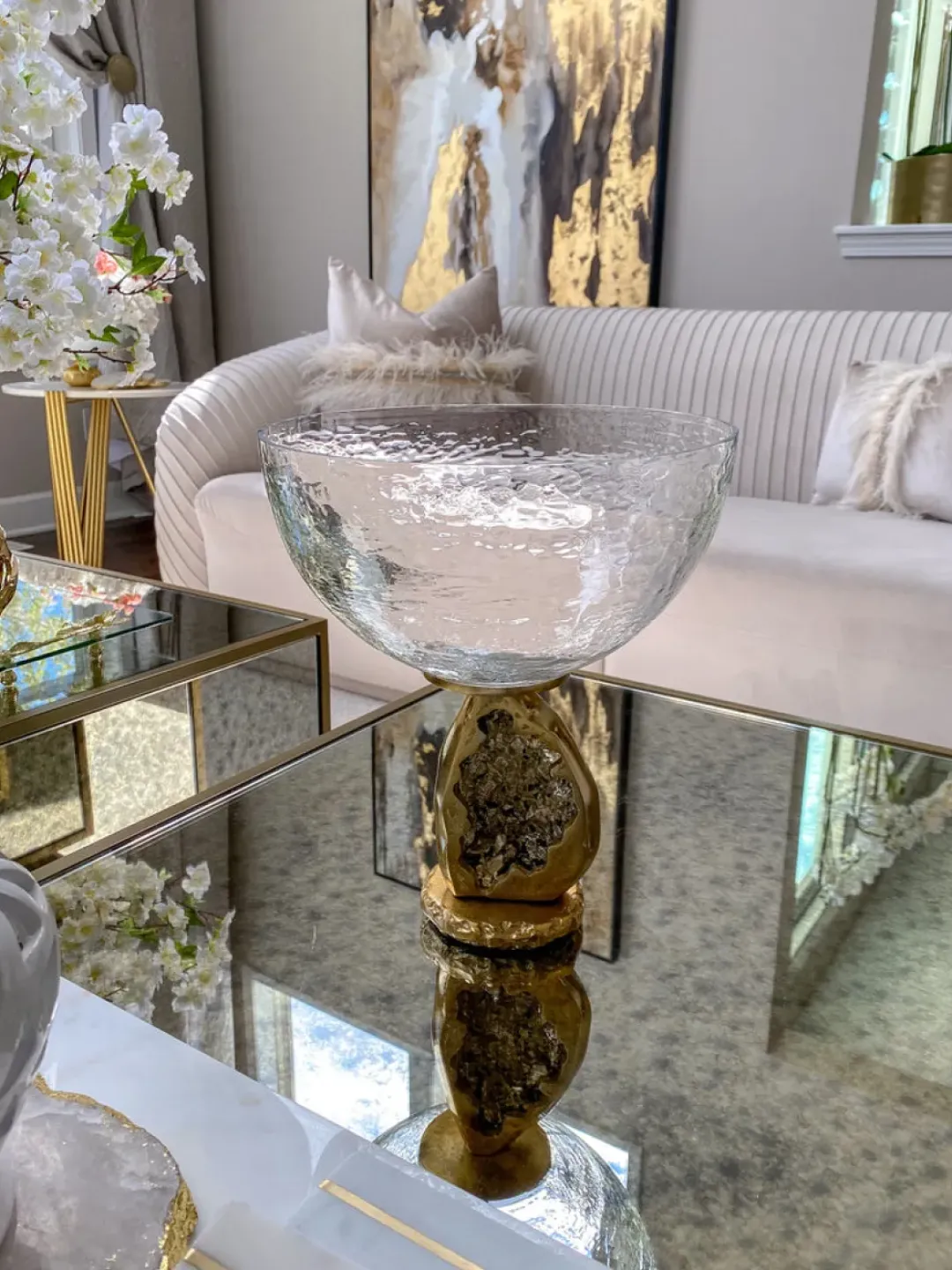 Inspire Me! Home Decor Gold Floral Crystal Handled Glass Tray Clearance