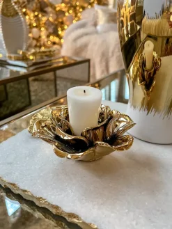 Inspire Me! Home Decor Gold Flower Branch 5 Tealight Candle Holder Best
