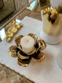 Inspire Me! Home Decor Gold Flower Branch 5 Tealight Candle Holder Best