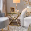 Inspire Me! Home Decor Gold Geometric Glass Top Side Table Clearance