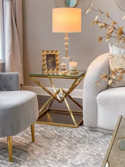 Inspire Me! Home Decor Gold Geometric Glass Top Side Table Clearance