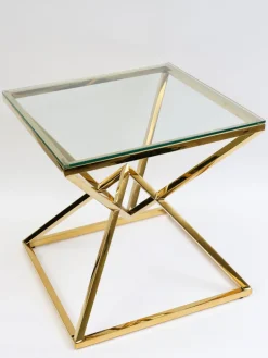 Inspire Me! Home Decor Gold Geometric Glass Top Side Table Clearance