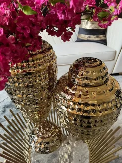 Inspire Me! Home Decor Gold Geometric White And Gold Ginger Jar (3 Sizes) Hot