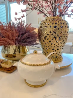 Inspire Me! Home Decor Gold & Glass Utensil Holder With Gold Linear Details Discount