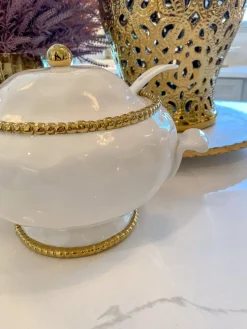 Inspire Me! Home Decor Gold & Glass Utensil Holder With Gold Linear Details Discount