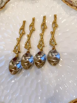 Inspire Me! Home Decor Gold Hammered Handle Wooden Tea Spoon (Set Of 4) Fashion