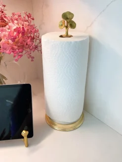 Inspire Me! Home Decor Gold Leaf Paper Towel Holder With Marble Base New