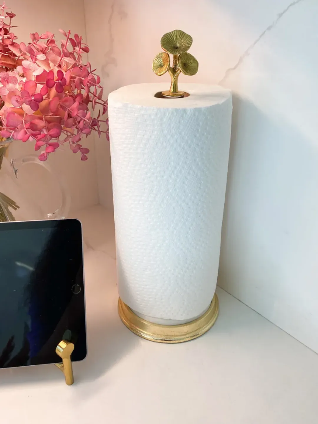 Inspire Me! Home Decor Gold Leaf Paper Towel Holder With Marble Base New
