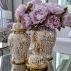 Inspire Me! Home Decor Gold Leaf Pattern Ginger Jar (2 Sizes) New