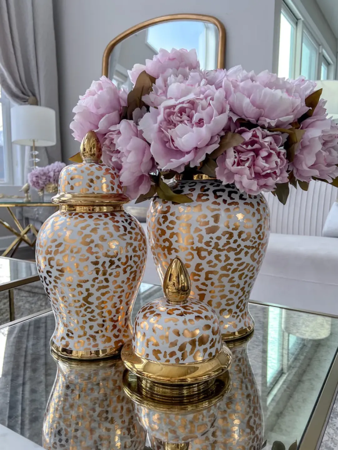 Inspire Me! Home Decor Gold Leaf Pattern Ginger Jar (2 Sizes) New