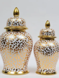 Inspire Me! Home Decor Gold Leaf Pattern Ginger Jar (2 Sizes) New