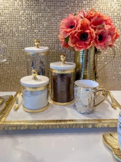 Inspire Me! Home Decor Gold Metal Leaf Branch Canister W/ Marble Ball Lid (3 Sizes) Online
