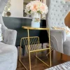 Inspire Me! Home Decor Gold Metal Mirrored Side Table With Rack New