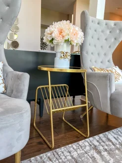 Inspire Me! Home Decor Gold Metal Mirrored Side Table With Rack New
