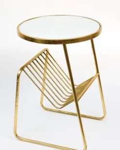 Inspire Me! Home Decor Gold Metal Mirrored Side Table With Rack New