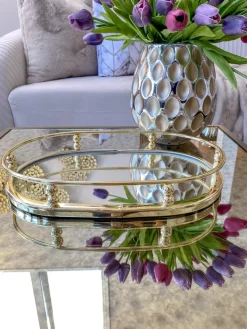 Inspire Me! Home Decor Gold Metal Wood Pattern Round Tray Clearance
