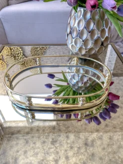Inspire Me! Home Decor Gold Metal Wood Pattern Round Tray Clearance