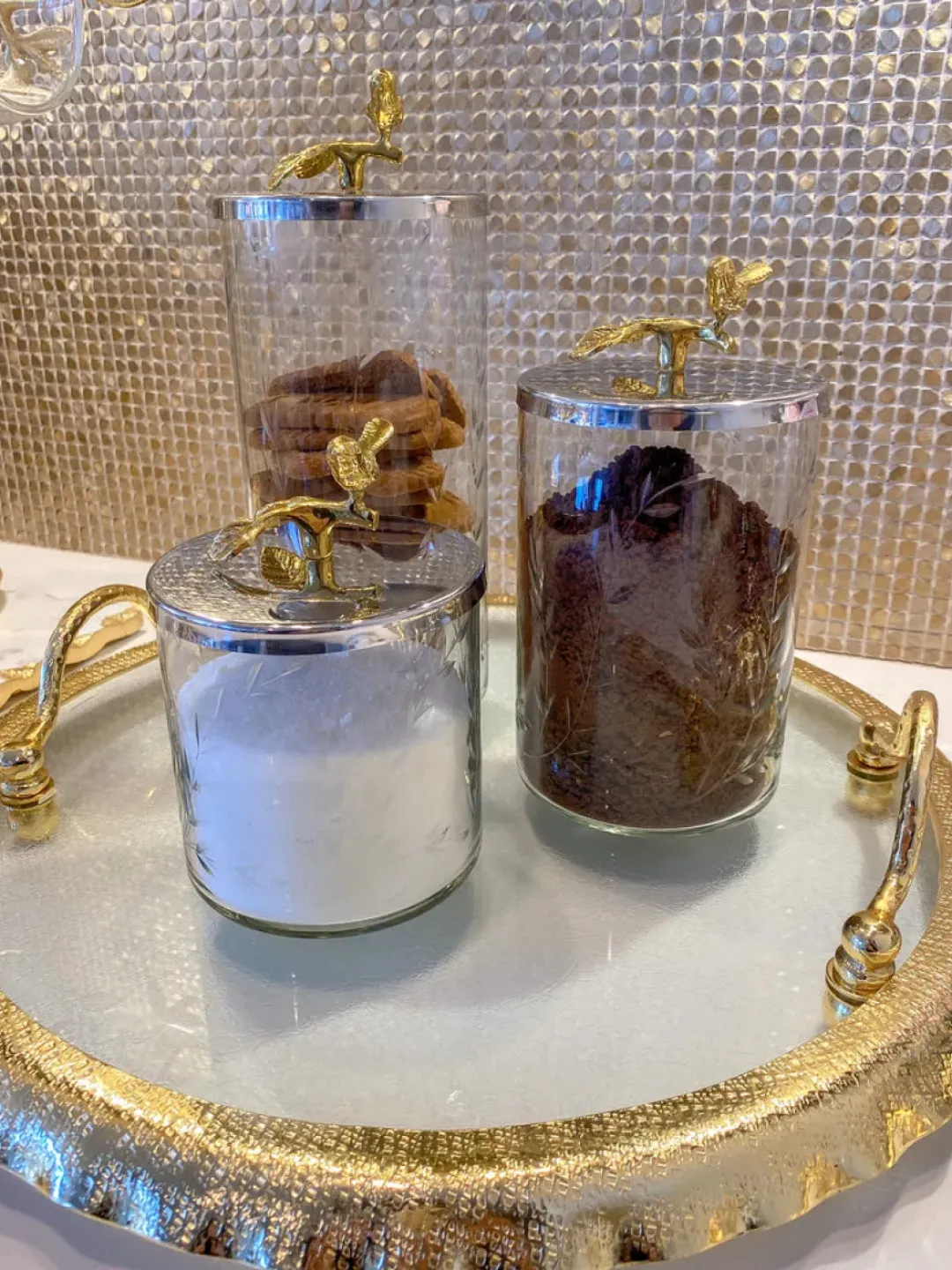 Inspire Me! Home Decor Gold Or Silver Canisters With Floral Lotus Lid (2 Colors) Clearance