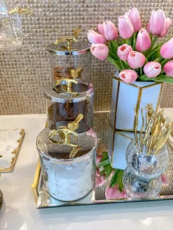 Inspire Me! Home Decor Gold Or Silver Canisters With Floral Lotus Lid (2 Colors) Clearance