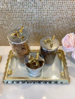 Inspire Me! Home Decor Gold Or Silver Canisters With Floral Lotus Lid (2 Colors) Clearance