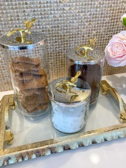 Inspire Me! Home Decor Gold Or Silver Canisters With Floral Lotus Lid (2 Colors) Clearance