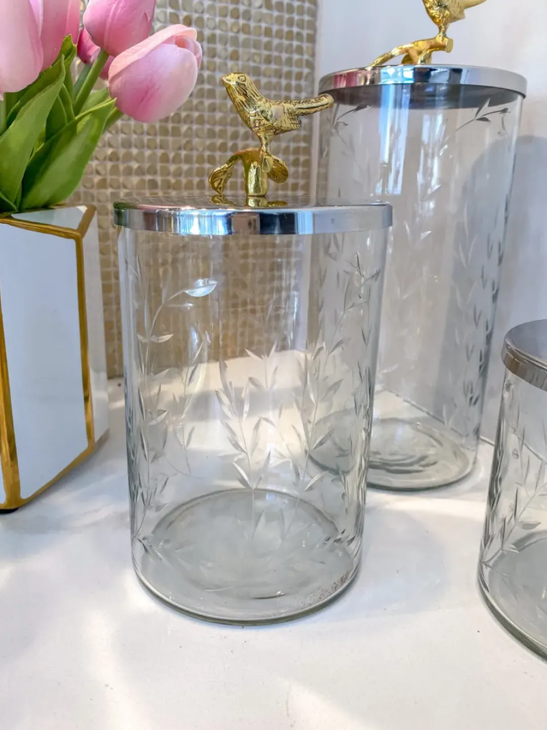 Inspire Me! Home Decor Gold Or Silver Canisters With Floral Lotus Lid (2 Colors) Clearance