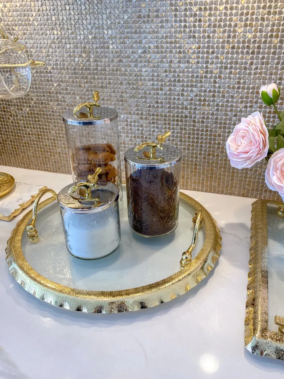 Inspire Me! Home Decor Gold Or Silver Canisters With Floral Lotus Lid (2 Colors) Clearance