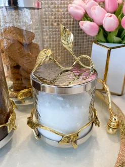 Inspire Me! Home Decor Gold Or Silver Metal Floral Glass Canisters With Marble Lid-With Metal Rim (3 Sizes) (2 Colors) Outlet