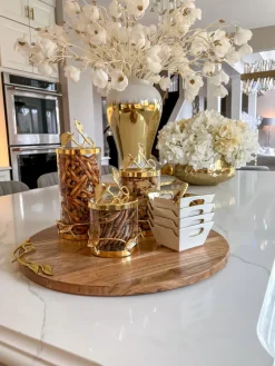 Inspire Me! Home Decor Gold Or Silver Metal Leaf Branch W/ Marble Ball Lid Canisters- With Metal Rim (3 Sizes & 2 Colors) Online