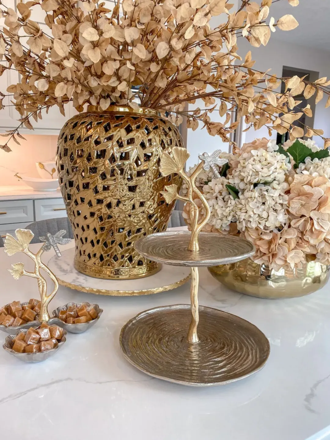 Inspire Me! Home Decor Gold Oval Hammered Porcelain Bowl New