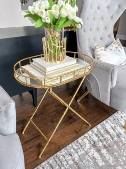 Inspire Me! Home Decor Gold Oval Accent Table With Mirror Top Hot