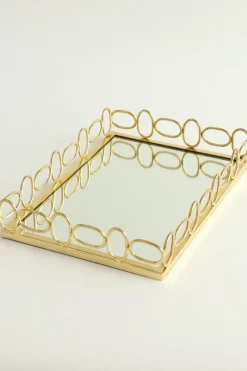 Inspire Me! Home Decor Gold Oval Mirrored Leaf Tray Discount