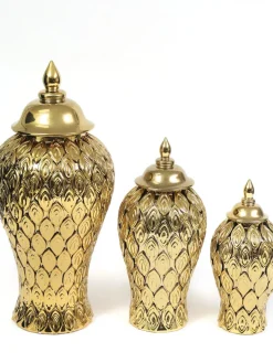 Inspire Me! Home Decor Gold Petal Textured Ginger Jars (3 Sizes) Discount