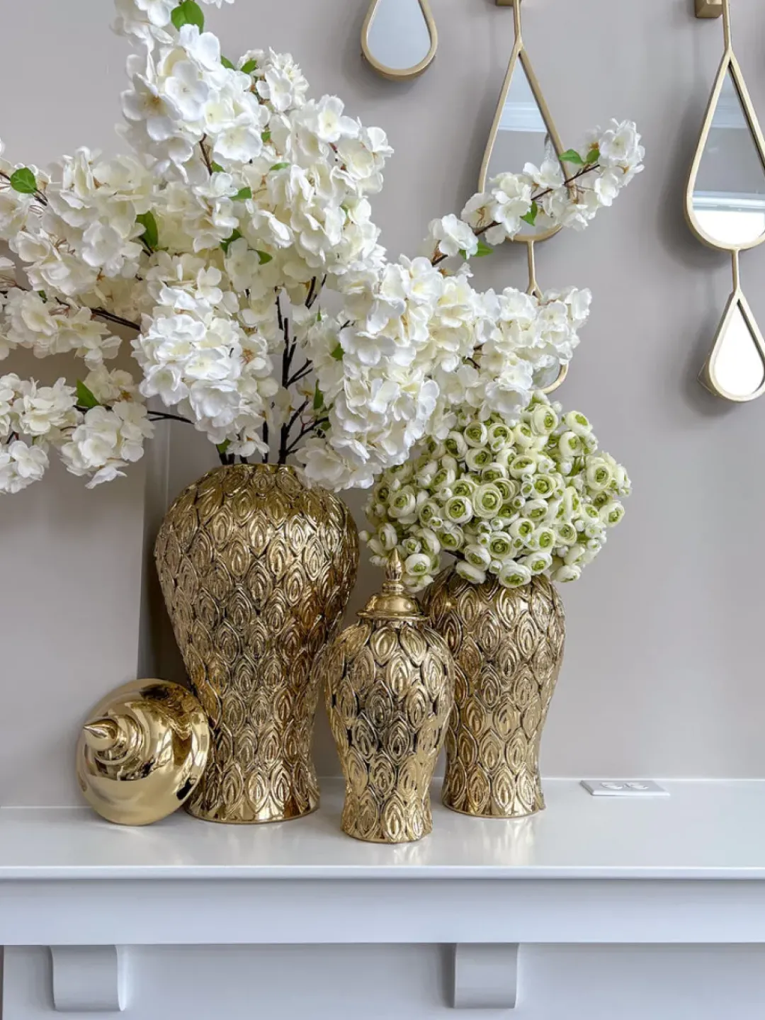 Inspire Me! Home Decor Gold Petal Textured Ginger Jars (3 Sizes) Discount