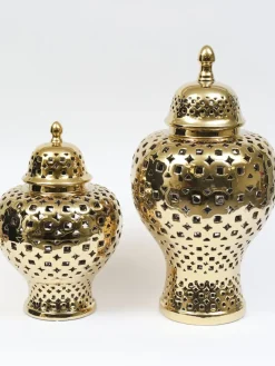 Inspire Me! Home Decor Gold Pierced Pattern Ginger Jar Fashion
