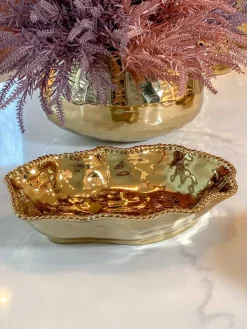 Inspire Me! Home Decor Gold Porcelain Jar With White Brushstroke Detail And Lid (3 Sizes) ” From Pops Of Color Home Collection” New