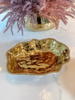Inspire Me! Home Decor Gold Porcelain Jar With White Brushstroke Detail And Lid (3 Sizes) ” From Pops Of Color Home Collection” New