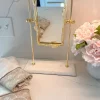 Inspire Me! Home Decor Gold Rectangle Table Mirror With Leaf Border Design And Marble Base New